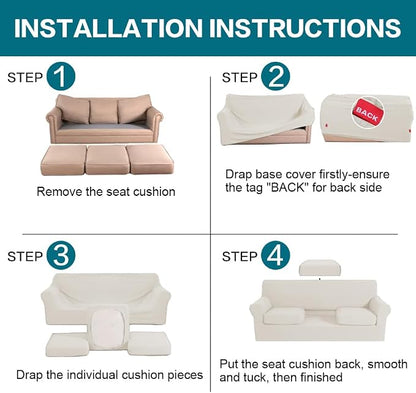 Turquoize 4 Piece Sofa Covers for 3 Cushion Couch Sofa Slipcover Soft Couch Cover for Dogs-Washable Sofa Furniture Covers with 3 Individual Large Cushion Covers (XL Sofa, Cream)