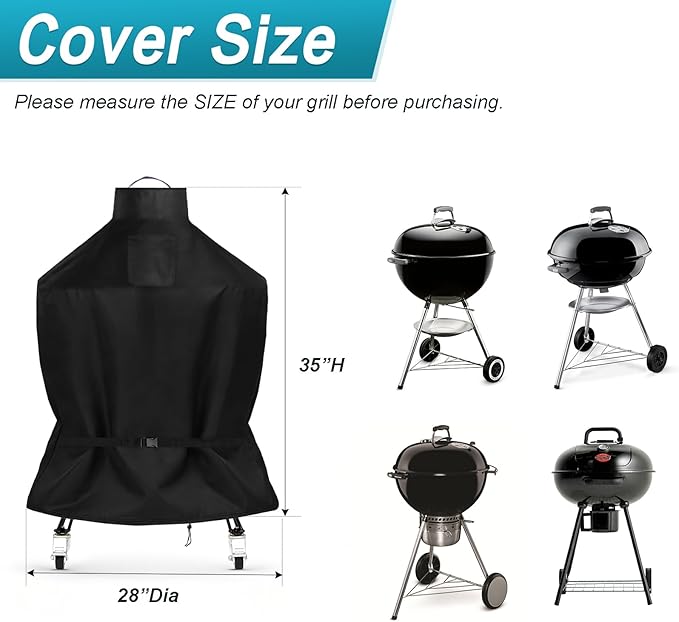 TheElves Kamado Grill Cover, Outdoor Grills Covers Waterproof Heavy Duty for Weber Char-Griller Megamaster GRILLBOSS Papapacks and Most 22 inch Charcoal Kettle Grill Round Smoker - 28" Dia x 35" H