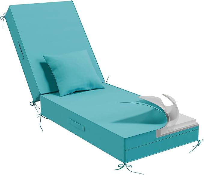 Outdoor Water-Resistant Olefin Chaise Lounge Cushions with Pillow, Weather and Fade Resistant Patio Furniture Lounge Chair Cushion Ideal for Patio, Lawn, Garden, Turquoise, 80"L x 26"W x 5"T