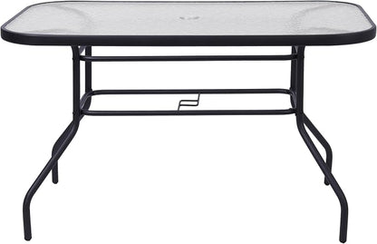 Flash Furniture Commercial 27.5x47.25 in Steel Patio Table, Black | Tempered Glass Top with Umbrella Hole