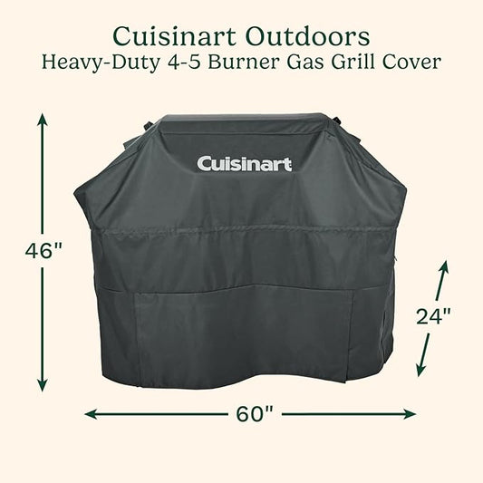 Cuisinart Heavy-Duty 4-5 Burner Gas Grill Cover, Fade, UV and Weather Resistant, Durable and Convenient All Weather Cover with Drawstrings and Buckle Straps