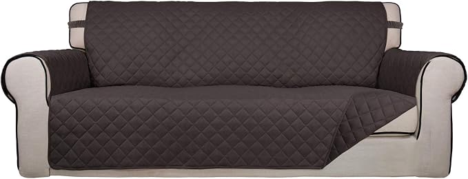 PureFit Reversible Quilted Sofa Cover Dog Couch Covers for Sofa, 66 in | Chocolate/Chocolate, Water Resistant, Washable, Non Slip and Elastic Straps, For Kids, Dogs, Pets
