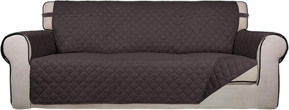 PureFit Reversible Quilted Sofa Cover Dog Couch Covers for Sofa, 66 in | Chocolate/Chocolate, Water Resistant, Washable, Non Slip and Elastic Straps, For Kids, Dogs, Pets