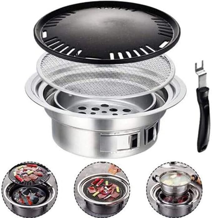 Barbecue Charcoal Grill Outdoor BBQ Grill Portable Camping Charcoal Grill Stainless Steel Reusable Grill For Terrace Indoor Outside Portable Charcoal Grill(35x12cm)