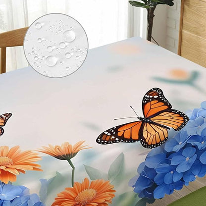 Decorative Rectangle Tablecloth 52"X70" Butterflies, Floral Daisies Butterfly Wrinkle Free Table Cover Picnic Table Cloths for Parties Weddings Kitchen Tablecloth, Blue