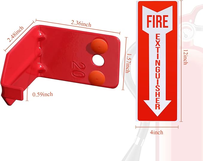 2 Pack Fire Extinguisher Holder and 4 Pieces Fire Extinguisher Sign Sticker, 20lb Fire Extinguisher Wall Hook Mount Bracket for Big and Small Fire Extinguishers, Indoors and Outdoors