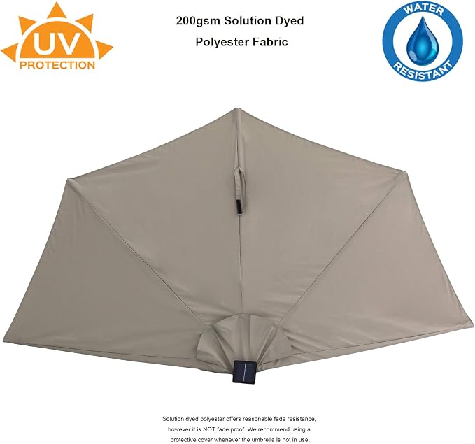 C-Hopetree 9 ft Half Round Outdoor Patio Market Wall Umbrella with Solar LED Lights and Tilt