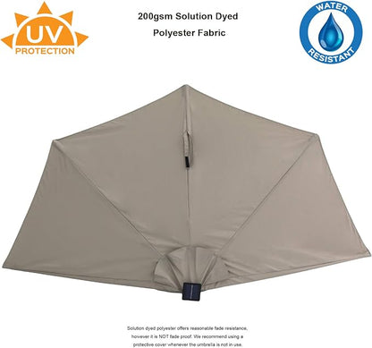 C-Hopetree 9 ft Half Round Outdoor Patio Market Wall Umbrella with Solar LED Lights and Tilt