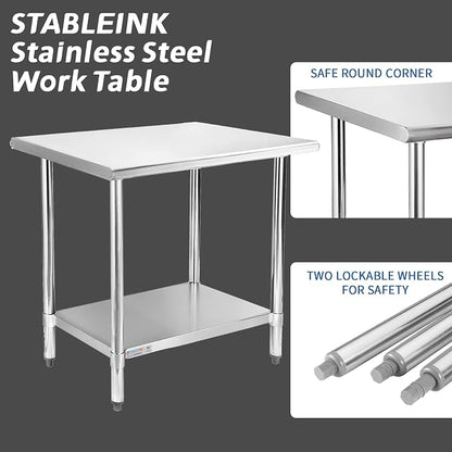 STABLEINK 18-Gauge Stainless Steel Prep Table with Undershelf 36”x24” 3ft | NSF Certified Heavy Duty Metal Work Table Workbench for Commercial Kitchen Restaurant Hotel Laundry Garage Chef Homemaker