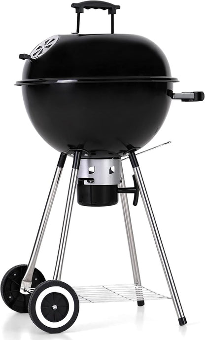 Captiva Designs 18-inch Kettle Charcoal BBQ Grill with Porcelain-Enameled Lid & Bowl, Thick Chromplated Grate, Slid Out Ash Catcher for Outdoor Cooking, Picnic, Patio, Backyard