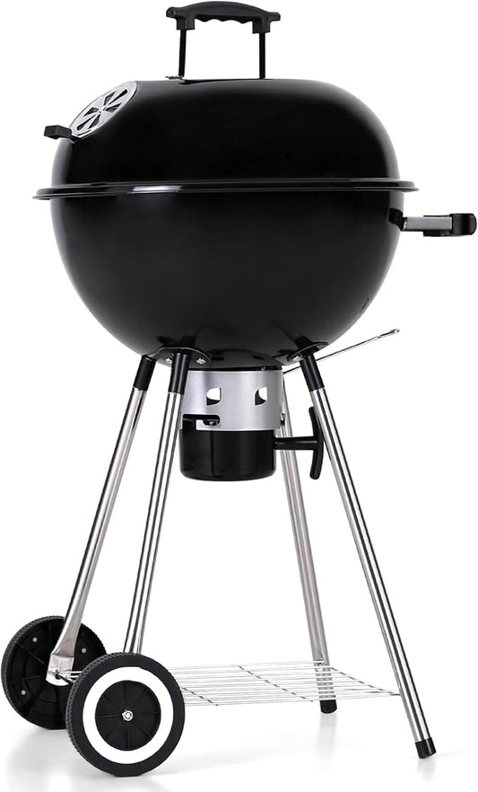 Captiva Designs 18-inch Kettle Charcoal BBQ Grill with Porcelain-Enameled Lid & Bowl, Thick Chromplated Grate, Slid Out Ash Catcher for Outdoor Cooking, Picnic, Patio, Backyard