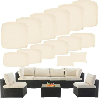 14 Piece Outdoor Patio Cushion Cover Replacement, Waterproof Patio Cushion Covers, Outdoor Furniture Cushion Covers Set for 6 Seat Wicker Rattan Sofa (Off-White)