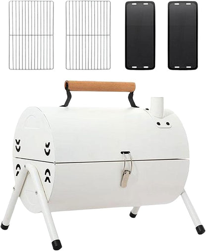 Charcoal Grill Barbecue Grill Camping Portable with Grill Net BBQ Stove BBQ Grill for Outdoor, Backpacking, Garden, Patio, Picnic, No Baking Tray, White