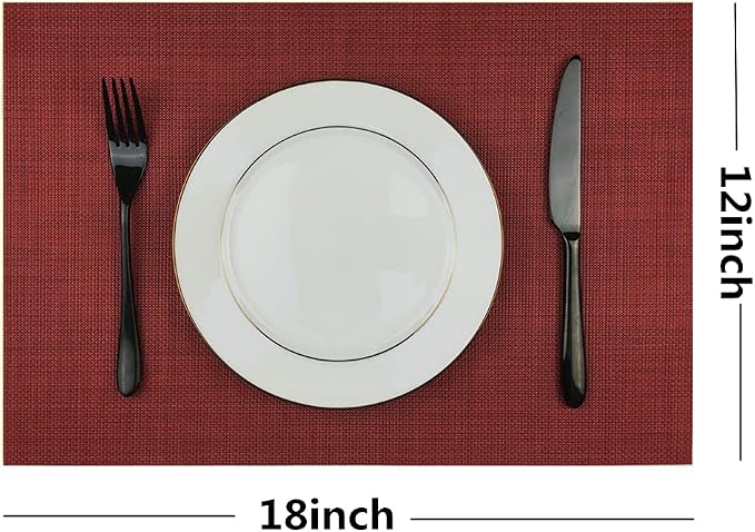 WAZAIGUR Placemats Easy to Clean Crisscross Woven Vinyl Place Mats Durable Non-Slip Heat Resistant Table Mats Placemats for Kitchen Table Set of 4,Red