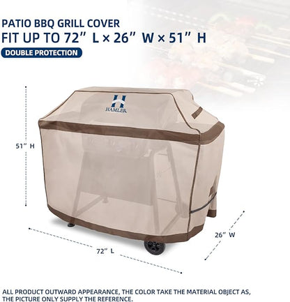HAMLER Grill Cover 72 Inch, Heavy Duty Waterproof BBQ Covers, Gas Grill Covers Fits Weber Spirit, Weber Genesis, Char-Broil, Nexgrill, Brinkmann, Brown & Beige