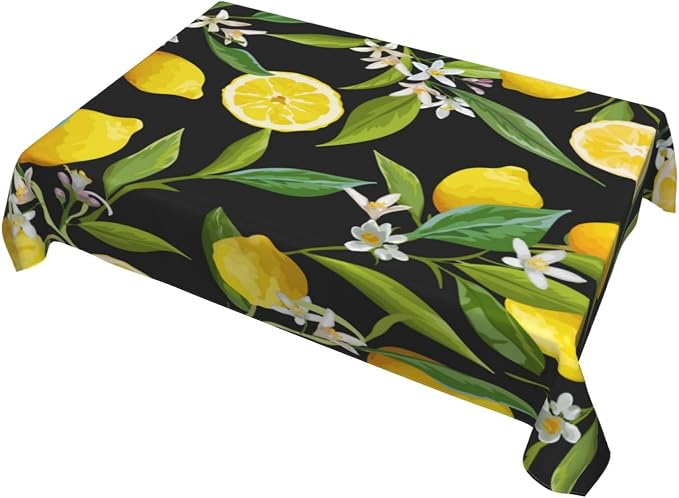 Rectangle Table Cloth,Floral Pattern Lemon Fruits Background Tablecloths Stain Resistance Water Repellent Washable Table Cover Decor for Home Kitchen Dining Party Patio Indoor and Outdoor 60"x 84"