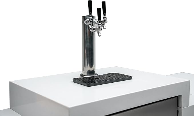 Mont Alpi Premium 130"W x 23"D x 55"H Stainless Steel Modular Outdoor Kitchen Island with Side Burner + 3-tap Kegerator Beer Dispenser + 32"W 4-Burner BBQ Gas Grill + Granite Countertops + Storage