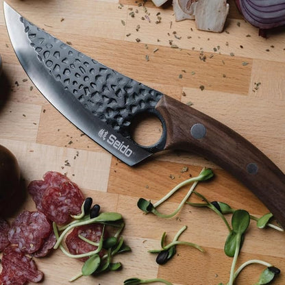 Seido Knives Kyodai Utility Chef Knife - Ideal for Outdoor Camping, Hunting, or BBQ - Includes Leather Knife Sheath