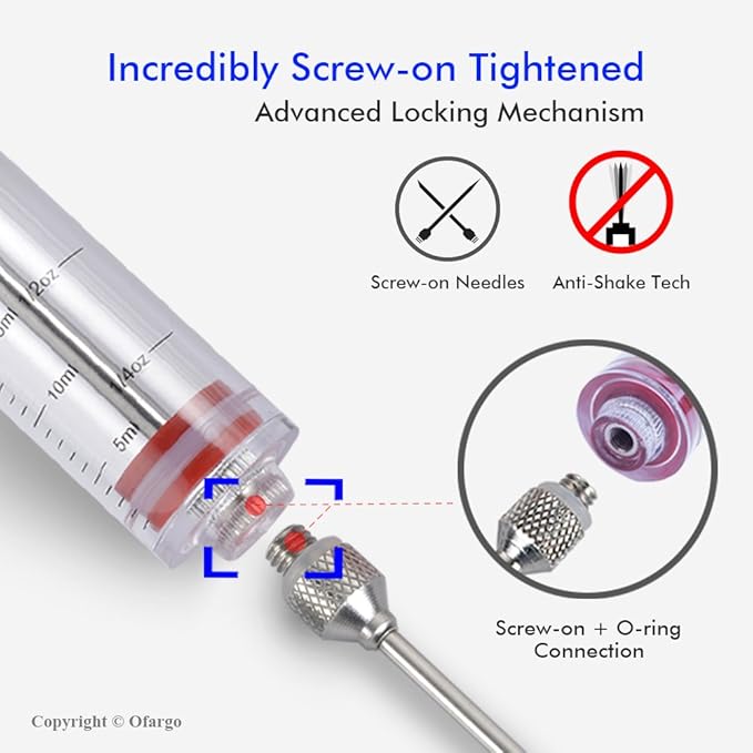 Ofargo Plastic Marinade Injector Syringe with Screw-on Meat Needle for BBQ Grill, 1-oz, Red, Recipe E-Book (Download PDF)