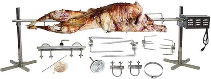 SpitJack CXB85 Pig, Whole Hog, Lamb BBQ Spit Roaster Rotisserie Kit. Electric 40W Motor, 60 Inch Spit Rod, All Stainless Trussing Hardware, Accessories. Portable Charcoal Barbecue or Outdoor Wood Fire | Portable charcoal or wood-fire BBQ roaster with s...