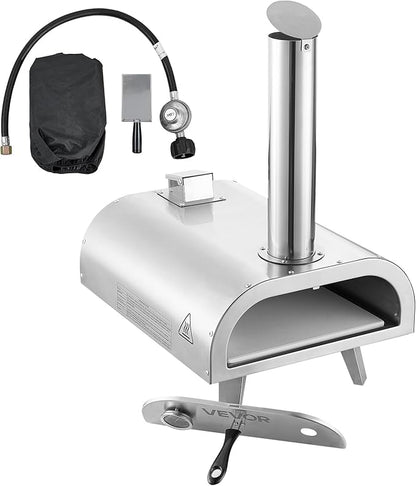 VEVOR Dual Fuel Pizza Oven Outdoor, 12 Inch Wood Fire & Propane Gas Pizza Oven, Pellet & Propane Pizza-Maker with Thermometer, Carry Bag, Stainless Steel Pizza-Cook for Outside Camping & Backyard