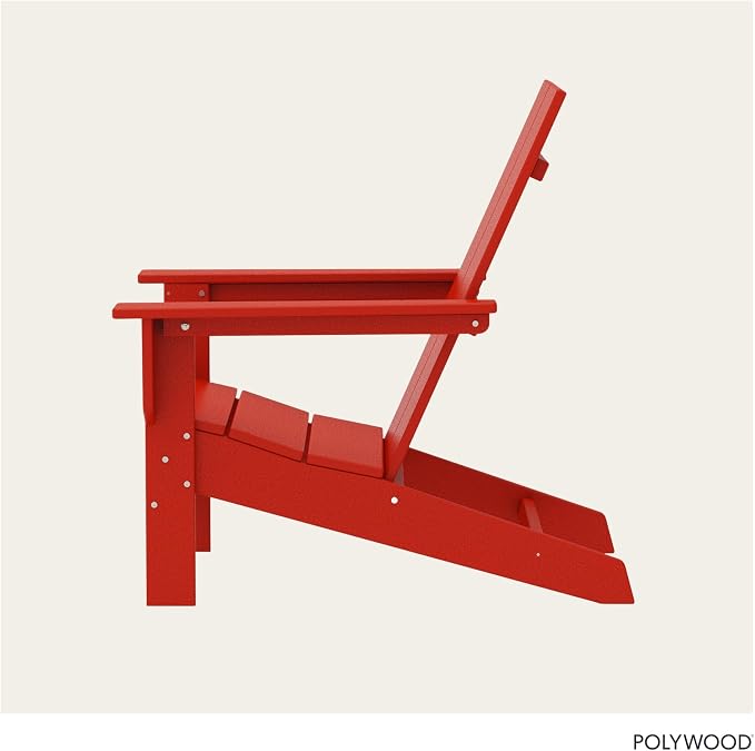Polywood Contemporary Modern Oversized Adirondack Chair in Sunset Red