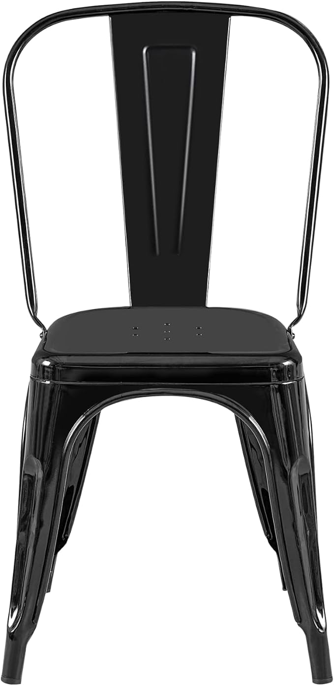 AC Pacific Stackable Metal Dining Chairs Set of 2 for Indoor and Outdoor Use, Durable Stacking Seat, Farmhouse Kitchen, Bar, Patio, Bistro, Cafe, Industrial Style, 2pcs, High Gloss Black
