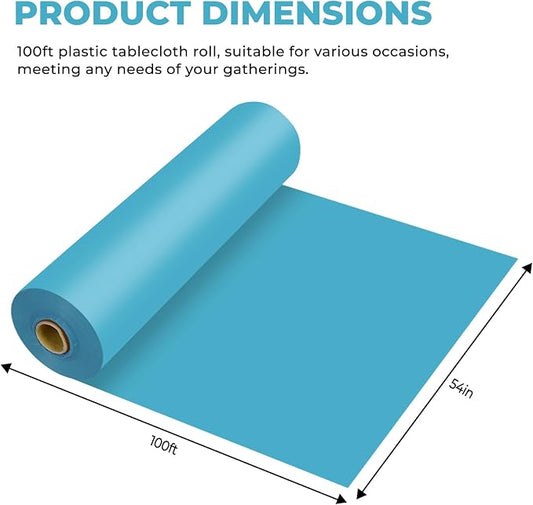 54 Inch X 100 Feet Plastic Table Cover Roll Premium Disposable Plastic Tablecloth for All Type/Shape Tables | Picnic, Party, Banquet, Birthdays, Weddings (Turquoise, 54 Inch X 100 Feet)