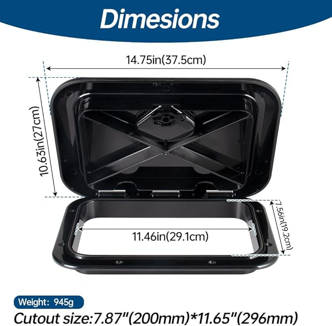Marine Deck Access Hatch 10.63"×14.76" White/Black Rectangle Boat Hatch & Lid,Boat Deck Hatch Lids