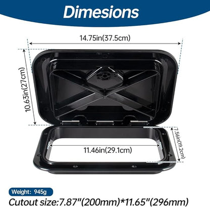 Marine Deck Access Hatch 10.63"×14.76" White/Black Rectangle Boat Hatch & Lid,Boat Deck Hatch Lids