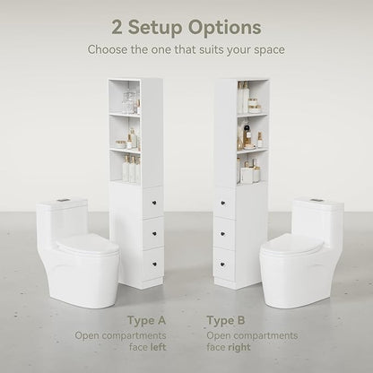 ARTETHYS Storage Cabinet Tall Narrow Bathroom Organizer with 3-Level Adjustable Shelves Slim Free Standing Space Saver for Living Room Kitchen, Classic White