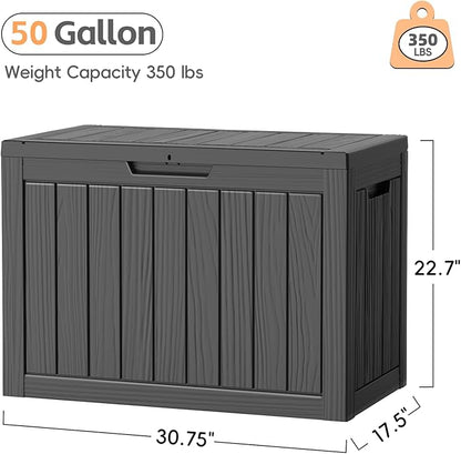 50 Gallon Outdoor Deck Box - Lockable Waterproof Storage Container, Resin Weatherproof Box for Patio Garden Furniture Pool Tools Cushions, Black