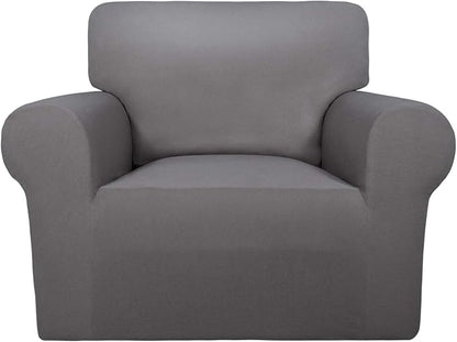 PureFit Stretch Chair Covers Fleece Couch Covers for Sofa Light Gray | 1-Piece Spandex Couch Cover Soft Couch Protector, Sofa Cover Washable with Non Skid Foam and Elastic Bottom for Kids, Dogs