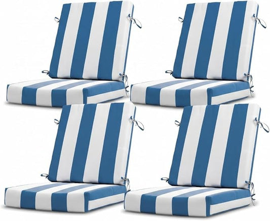California Umbrella Outdoor Dining Chair, Set of 4 Patio Seat Cushions, 20 x 40 Inch, Premium Outdoor Memory Foam, Fade Resistant, Sunbrella Fabric, Fabric Ties, Cabana Regatta