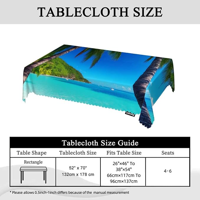 Swono 52x70 Inch Ocean Palm Tablecloth Tropical Island Beach Sea Palm Trees Farmhouse Dining Table Cloth Anti-Stain Talking Table Cover for Kitchen Dinning Room Coffee Store
