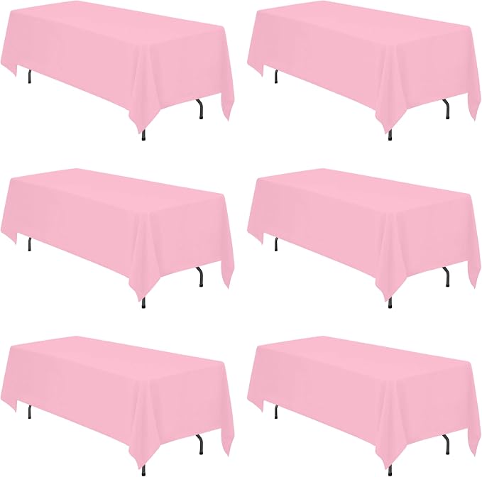 BRILLMAX 6 Pack Pink Tablecloths 70x120 Inch for 6-8ft Rectangle Tables | 150 GSM Polyester Fabric, Universal Fit, Water, Stain & Wrinkle Resistant Cloth Cover for Wedding Reception Banquet Party