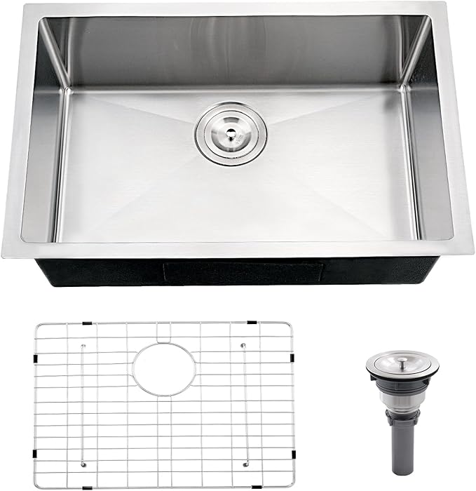 Undermount Kitchen Sink,Jshozzy 27x16 Stainless Steel Kitchen Sink Undermount 16 Gauge Handmade Under Counter Single Bowl Sink Deep