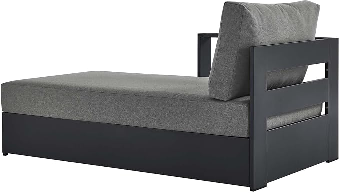 Modway Tahoe Aluminum Outdoor Chaise Lounge in Gray Charcoal with Weather-Resistant Cushions, Modular Left-Facing Patio Lounger for Pool Furniture or Sectional Sofa Set