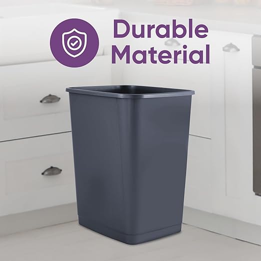 Superio Kitchen Trash Can 9 Gallon Slim Waste Bin 37 Qt Durable Plastic, Fit Small Spaces, Office, Bathroom, Under Counter, Dark Grey