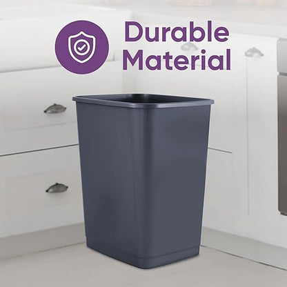 Superio Kitchen Trash Can 9 Gallon Slim Waste Bin 37 Qt Durable Plastic, Fit Small Spaces, Office, Bathroom, Under Counter, Dark Grey