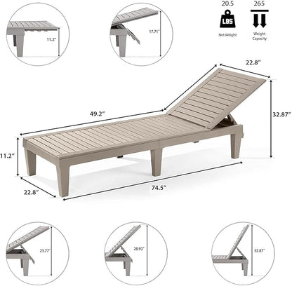 Nestl Sun Tanning Chair - Sand Beige Chaise Lounge Chair Outdoor, Lightweight Pool Lounge Chairs Set of 4, Adjustable 5-Position Reclining Lawn Chair, Waterproof Beach Outdoor Lounge Chairs