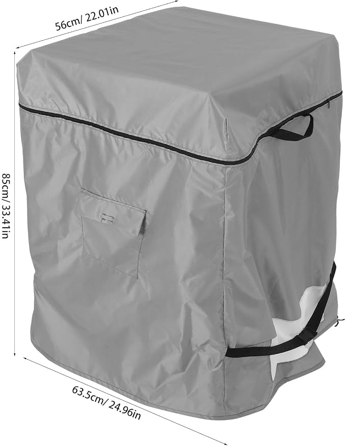 Outdoor Refrigerator Cover Heavy Duty Waterproof Polyester Freezer Cover with Top Zipper Grey Fits 29.5 X 29.1 X 22.4 Inch for Patio and Outdoor Kitchens