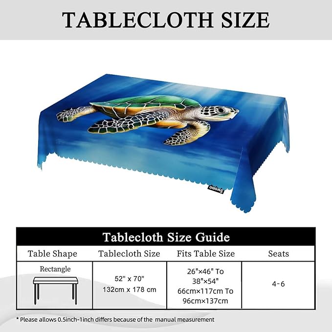 Swono Sea Turtle Table Cloth Rectangle Tables Blue Ocean Sea Turtle with Light Rays Kitchen Table Cover Oblong 52"X70" Tablecloth for Dining Table Buffet Parties Patio and Camping