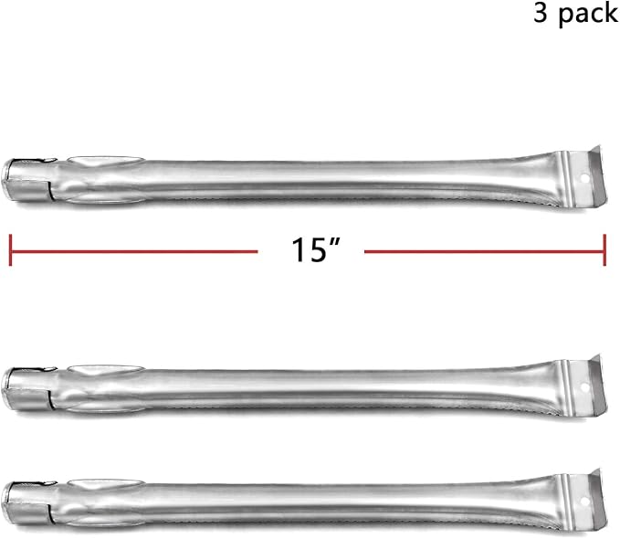 15" Burners for Grill Master 720-0737, Kenmore 146.16132110 | 146.16133110, Uberhaus 780-0007A, Stainless Steel, 15" x 1", 3-Pack