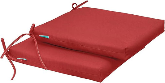 QILLOWAY Outdoor Indoor Seat Cushions, Square Foam Dining Chair Pads,All Weather, 17"x17"x3",2 Count (RED)