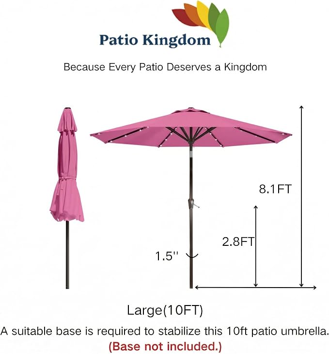 10FT Solar Umbrella 32 LED Lighted Patio Umbrella Table Market Umbrella w/Tilt and Crank, UV-Resistant Outdoor Umbrella for Pool, Garden, Deck, Rose Pink