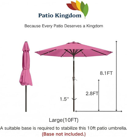 10FT Solar Umbrella 32 LED Lighted Patio Umbrella Table Market Umbrella w/Tilt and Crank, UV-Resistant Outdoor Umbrella for Pool, Garden, Deck, Rose Pink