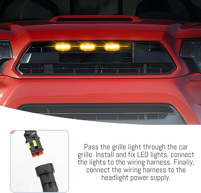 3PCS Car Grille Lights, Bright LED Vehicle Front Grille Trim DRL Lamps with Wiring Harness, Waterproof Auto Exterior Grid Bumper Running Light, Compatible with F150 F250 F350 (Yellow)