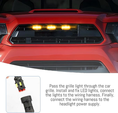 3PCS Car Grille Lights, Bright LED Vehicle Front Grille Trim DRL Lamps with Wiring Harness, Waterproof Auto Exterior Grid Bumper Running Light, Compatible with F150 F250 F350 (Yellow)