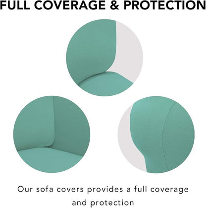 PureFit Stretch Couch Covers for Sofa Large Sofa Slipcovers Cyan | 1-Piece Sofa Cover Washable Soft Couch Protector, Couch Slipcover with Non Skid Foam and Elastic Bottom for Kids, Dogs